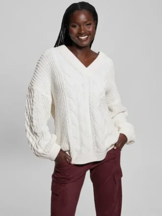 Aki Chenille-Pullover mit Zopfmuster