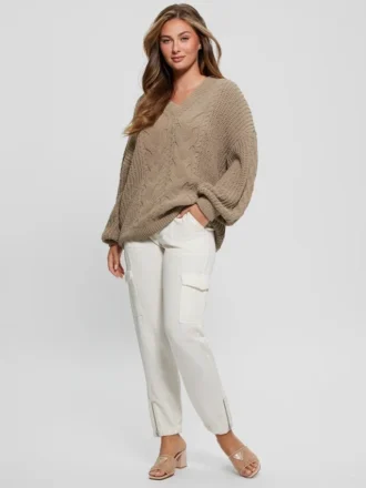 Aki Chenille-Pullover mit Zopfmuster