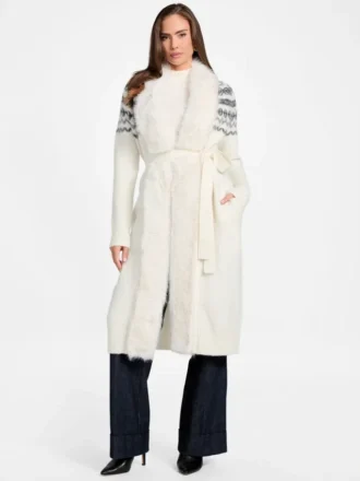 Akilah Longline-Strickjacke mit Kunstfellbesatz