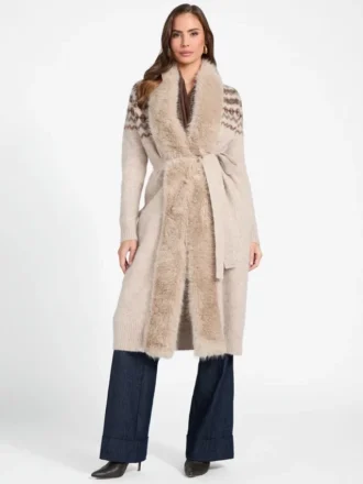 Akilah Longline-Strickjacke mit Kunstfellbesatz