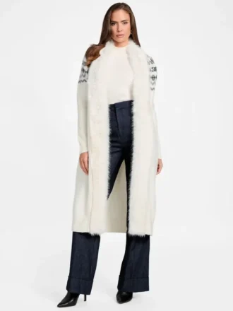 Akilah Longline-Strickjacke mit Kunstfellbesatz