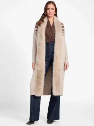 Akilah Longline-Strickjacke mit Kunstfellbesatz