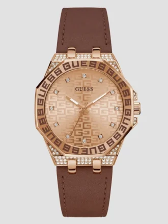 Analoge Uhr aus braunem Leder mit Insignia-Logo