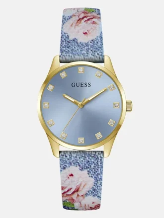 Analoge Uhr aus Edelstahl mit Blumenmuster, 36 mm