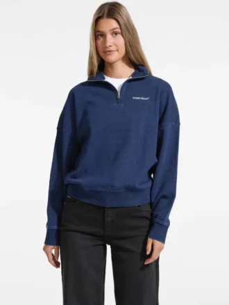 Dunkelindigo-Sweatshirt mit halbem Reißverschluss