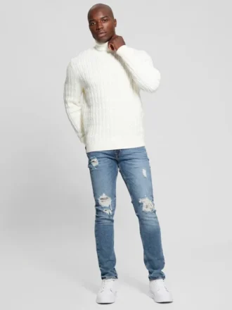 Eco Ezra Rollkragen-Pullover mit Zopfmuster