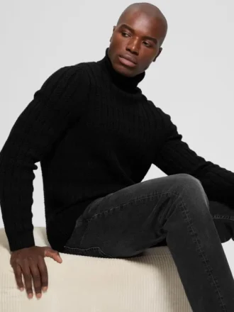 Eco Ezra Rollkragen-Pullover mit Zopfmuster