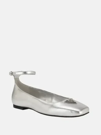Metallic-Ballerinas mit Fesselriemen