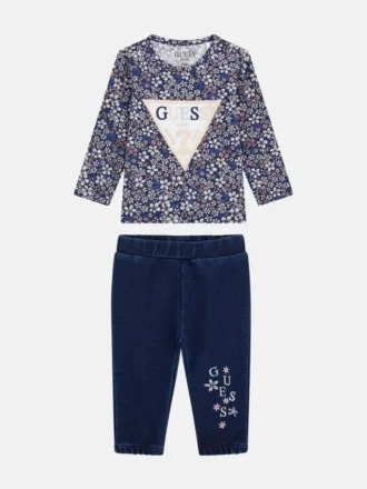 Set aus T-Shirt mit Blumenlogo und Strickhose (0–24 Monate)