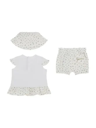 Set aus T-Shirt, Shorts und Bucket Hat mit Eco-Blumenmuster (0–12 Monate)